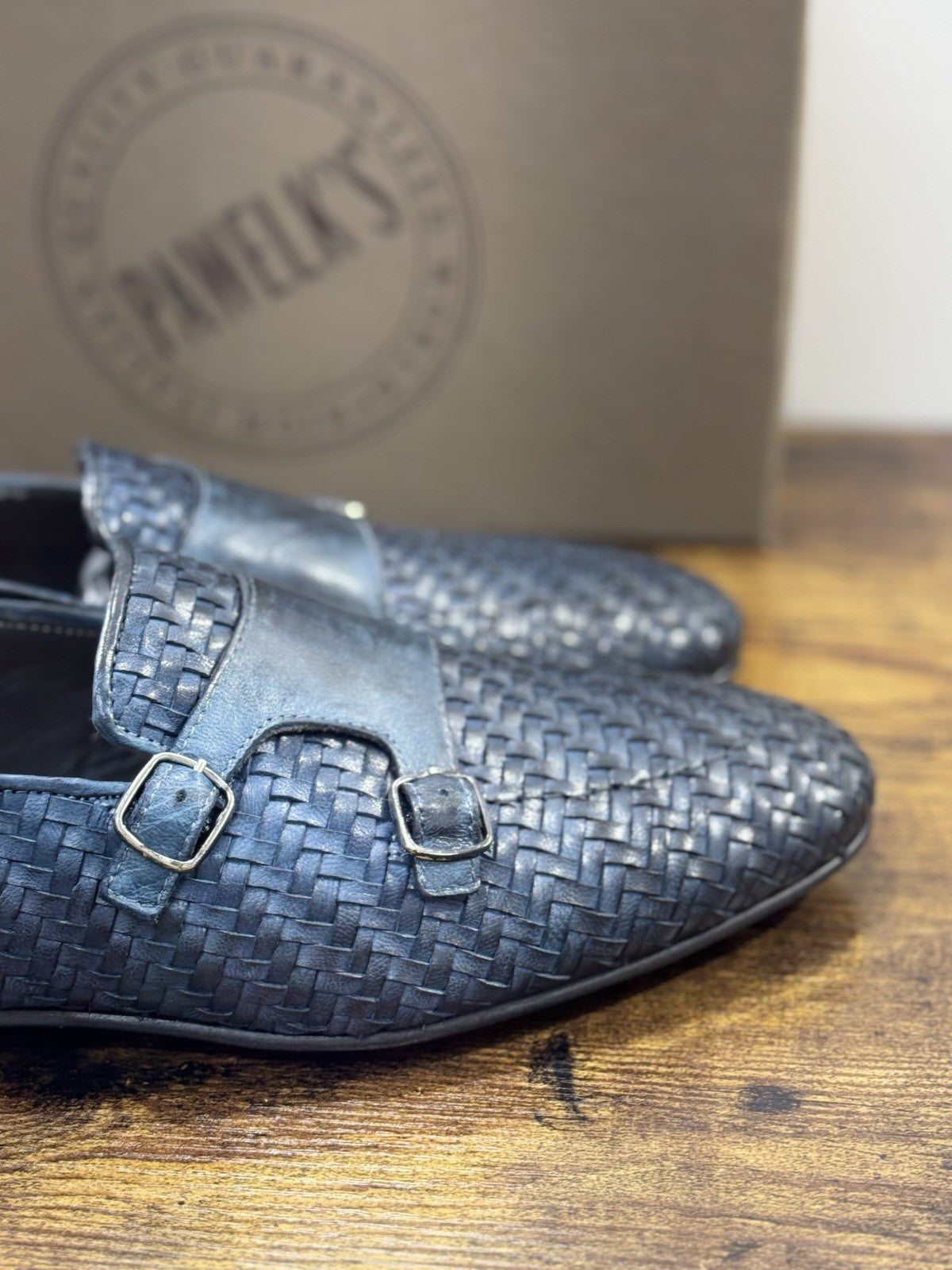 Pawelk’s Mocassino    Uomo Pelle Blu      Hand   Made  In Italy Intrecciato 44