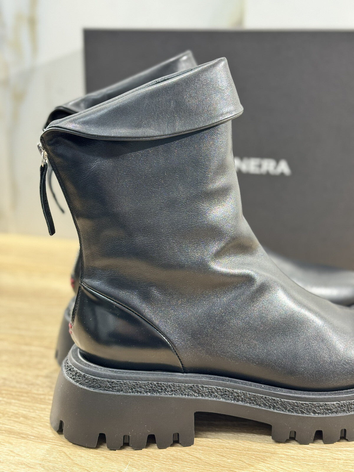HALMANERA Biker Donna Rama Pelle Nera Extra Light Casual Handmade Boot 41