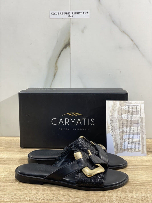 Caryatis Sandalo Donna Greek Original Sandals Pelle Nero 36