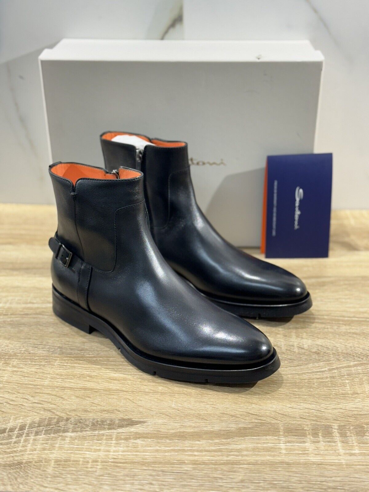 Santoni Stivaletto Uomo Chelsea  Boot Pelle Nero Luxury Men Boot Santoni 41