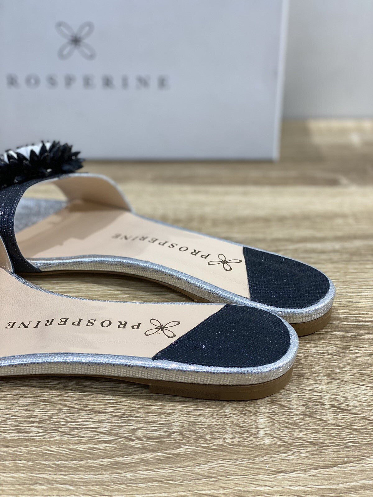 Prosperine Sandalo donna 8062    Pelle Argento Nero Flat Mule 41