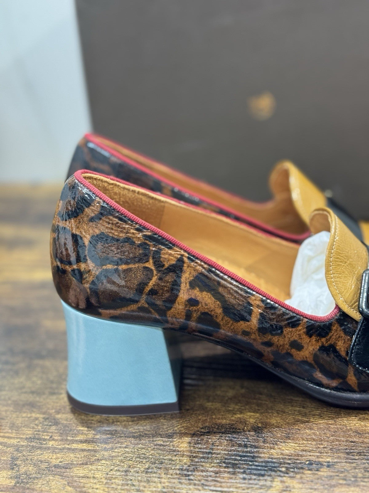 Chie Mihara Mocassino Meisin Pelle Nero Leopard  Con Tacco Donna 38