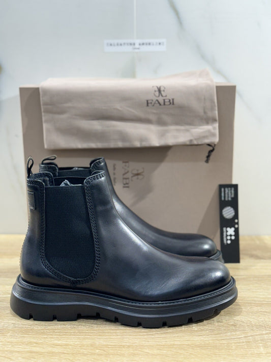 Fabi Chelsea Boot  Uomo Pelle Nera Luxury Handmade Boot Fabi Extra Light 43