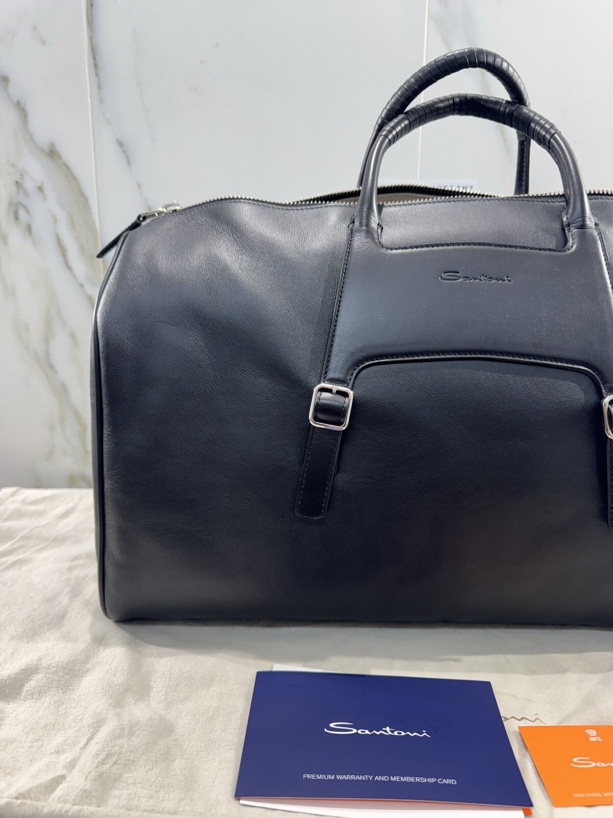 Borsone Weekend Viaggio 48h Santoni Pelle Nero   Travel Bag Santoni Men Business