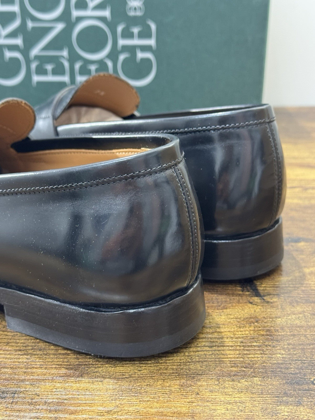 Green George Scarpa Uomo Mocassino   Pelle Nero Luxury Handmade 41.5