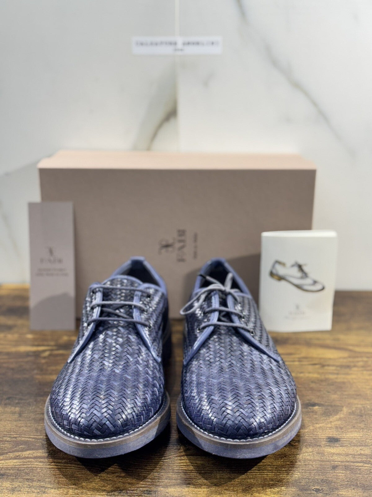 Fabi Derby Uomo Pelle Intrecciata Goodyear Welted Blu Luxury Handmade 44