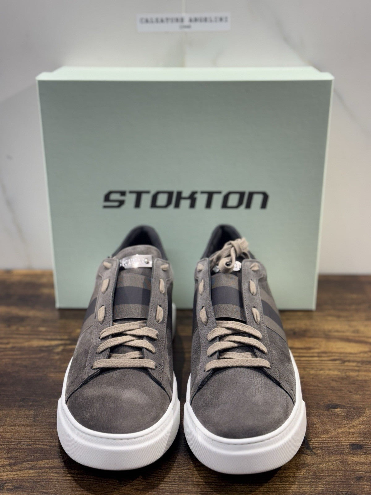 Stokton Sneaker Pelle Nabuk Grey 100% Made In Italy Uomo 45
