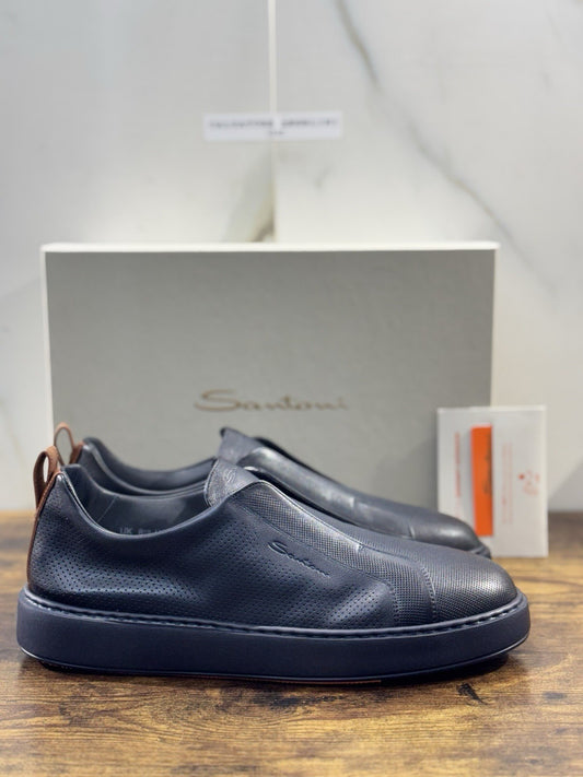 Santoni Sneaker No Lace Pelle Blu Icon Santoni Scarpe Uomo 42.5