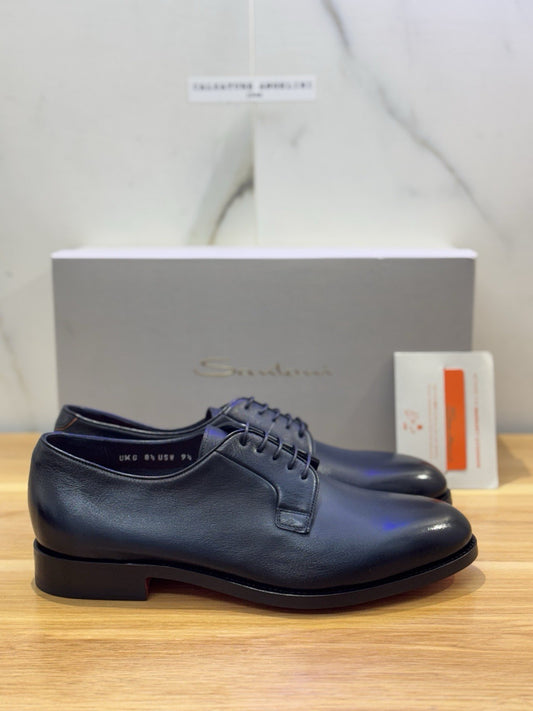 Santoni Derby Pelle Blu Goodyear Fondo Cuoio Luxury Santoni Scapra Uomo 42,5