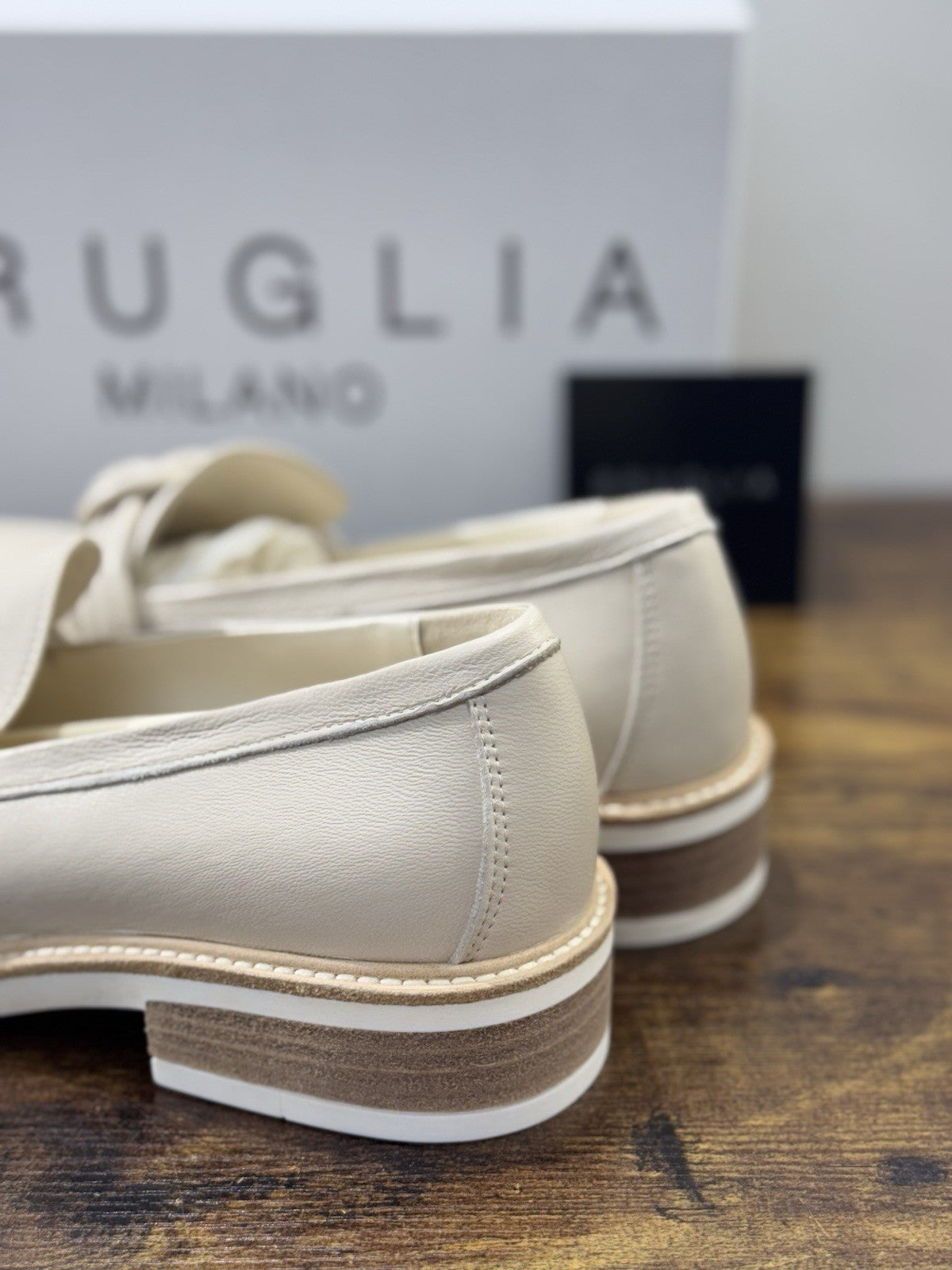 Bruglia Milano Mocassino Beige Pelle  Top Quality Scarpe Donna 41