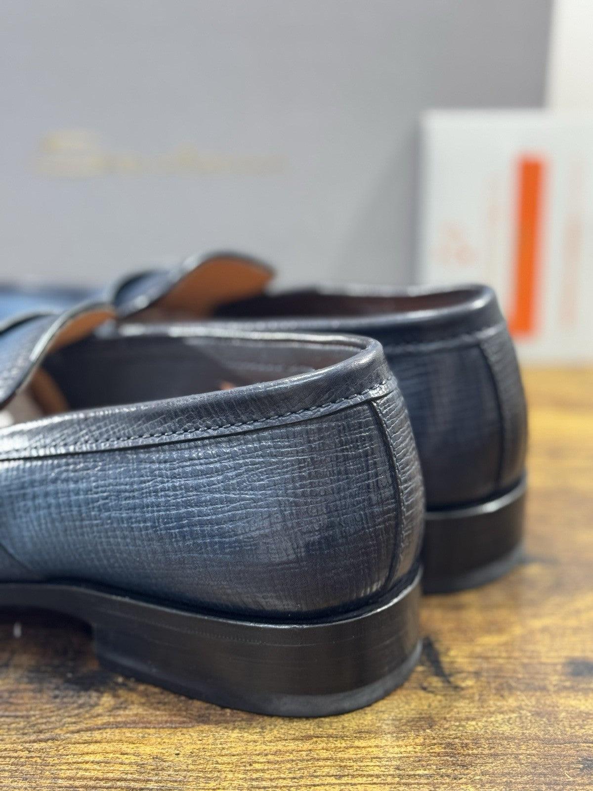 Santoni Mocassino Goodyear Pelle Blu      Luxury Santoni Scarpa Uomo 40