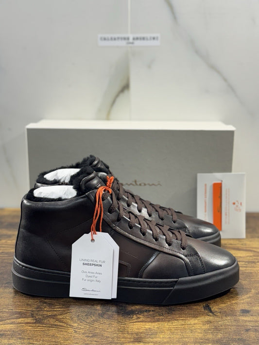 Santoni Sneaker Pelle Marrone Pelliccia  Luxury Men Santoni Shoes Icon Uomo 43