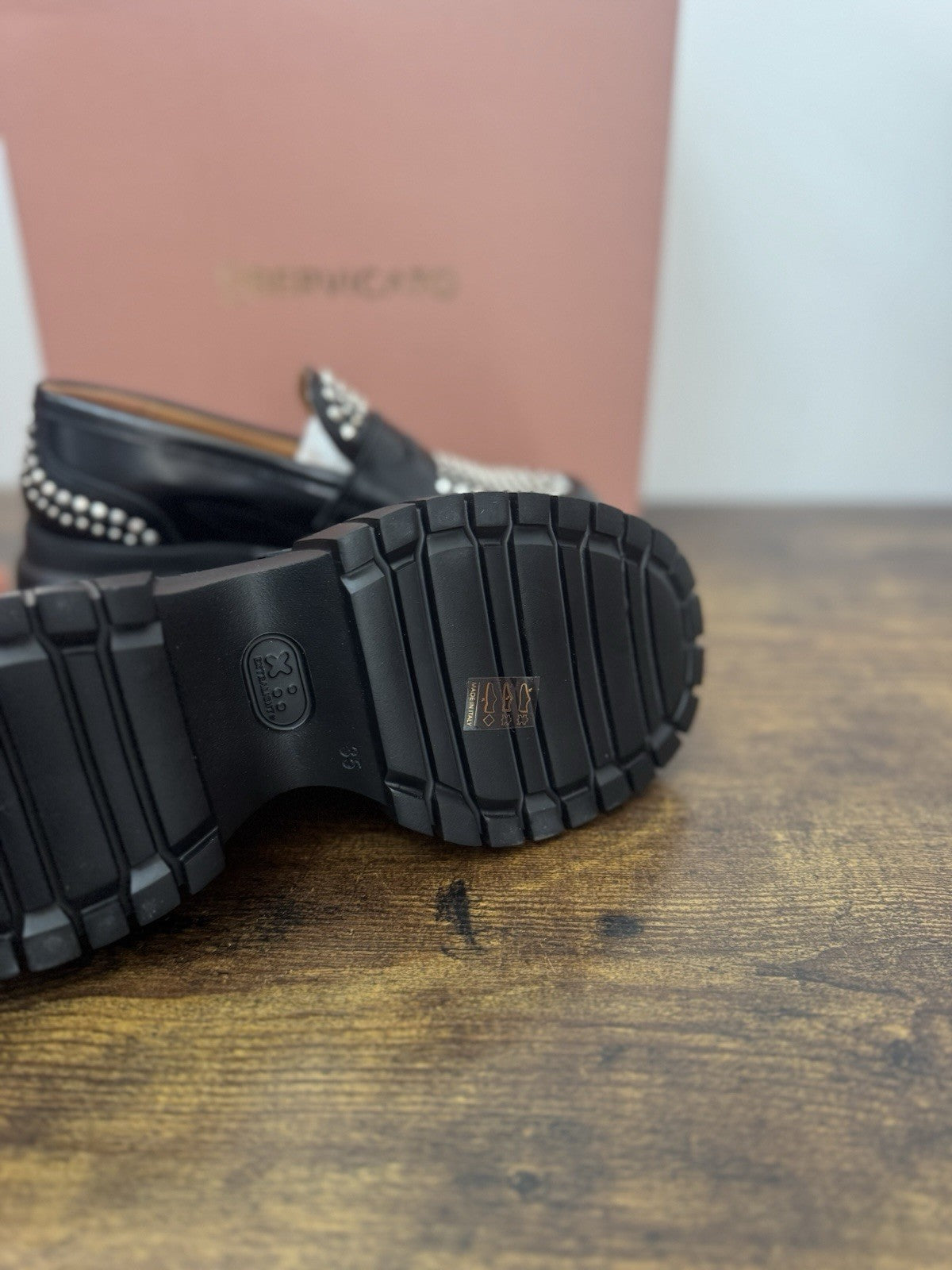 Bervicato Mocassino Pelle Nero Borchie  Zeppa Extra Light Casual Donna 35