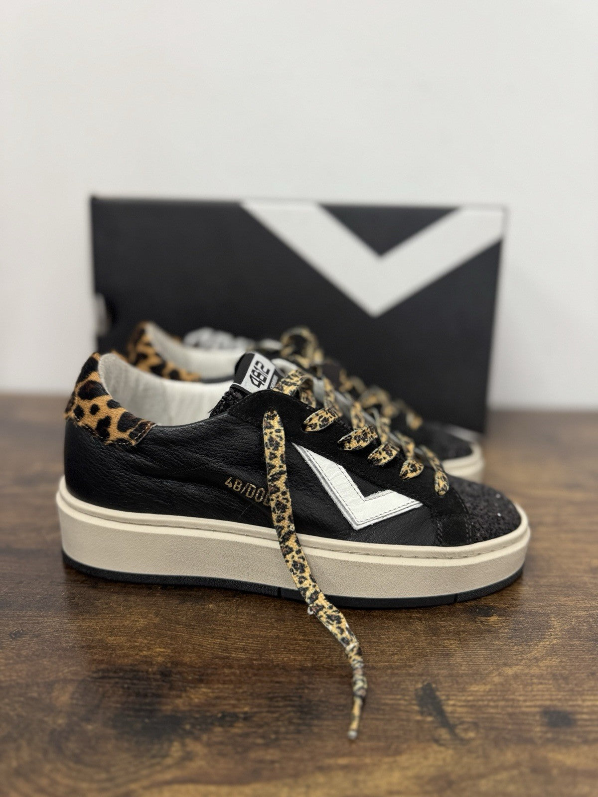 4B12 Sneaker Evo Pelle Nera  Leopard Casual Scarpa Donna 35