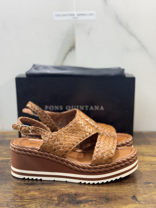 Pons Quintana Sandalo Padova  Donna   Pelle  Cuoio      Handmade Con Zeppa 40