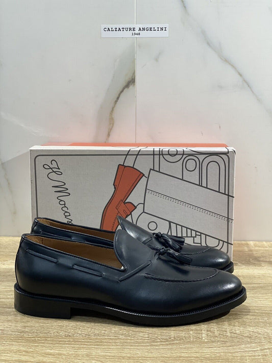 Il Mocassino Nappine Pelle Nero Fondo Cuoio E Vibram Handmade In Italy 40