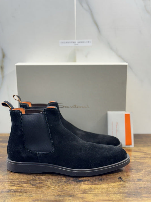 Santoni Chelsea Boot Suede Nero Luxury Santoni Uomo 44