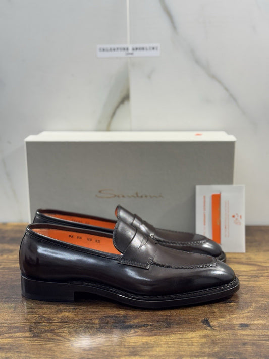 Santoni Mocassino Goodyear Pelle Marrone Luxury Santoni Scarpa Uomo 42.5