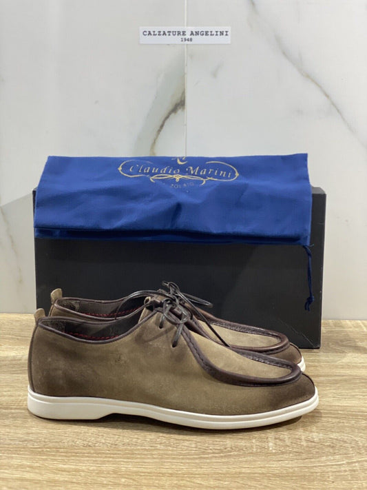 Claudio Marini Calzolaio Scarpa Uomo Suede Taupe Derby Luxury Handmade 40