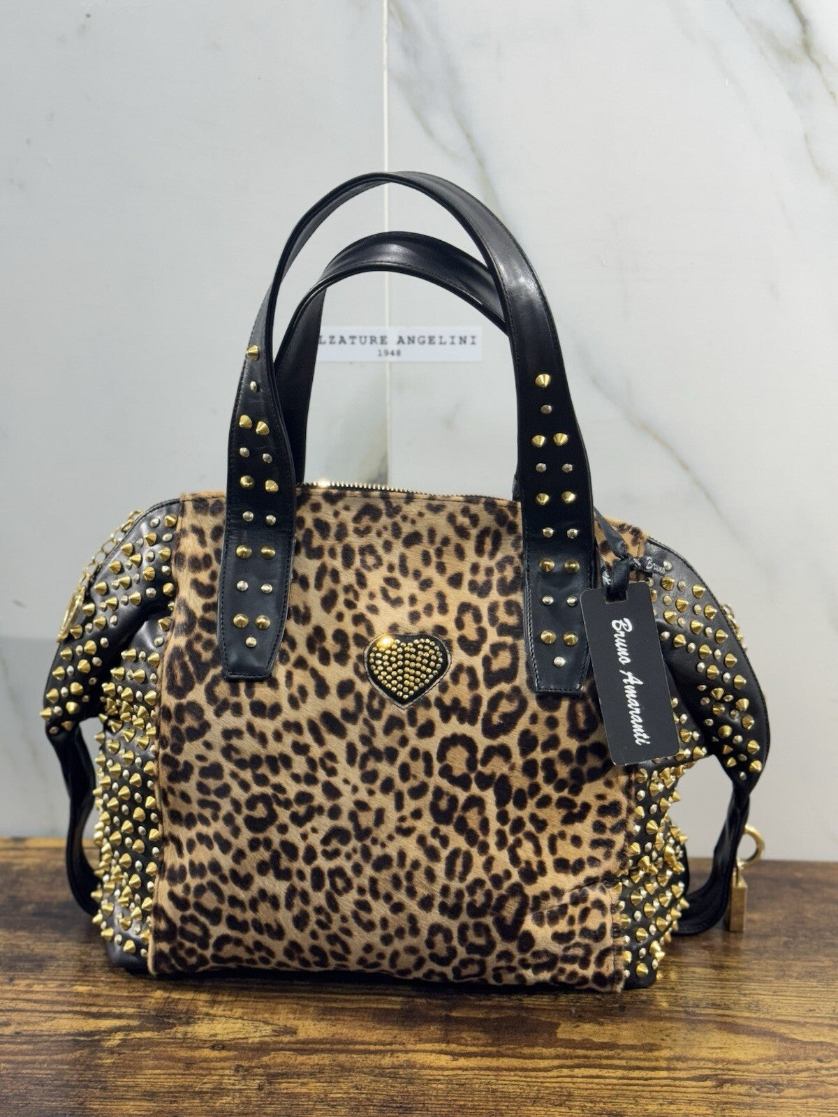 Bruno Amaranti Borsa Donna In Vero Pony  Luxury Craftmanship Bag  Borchie
