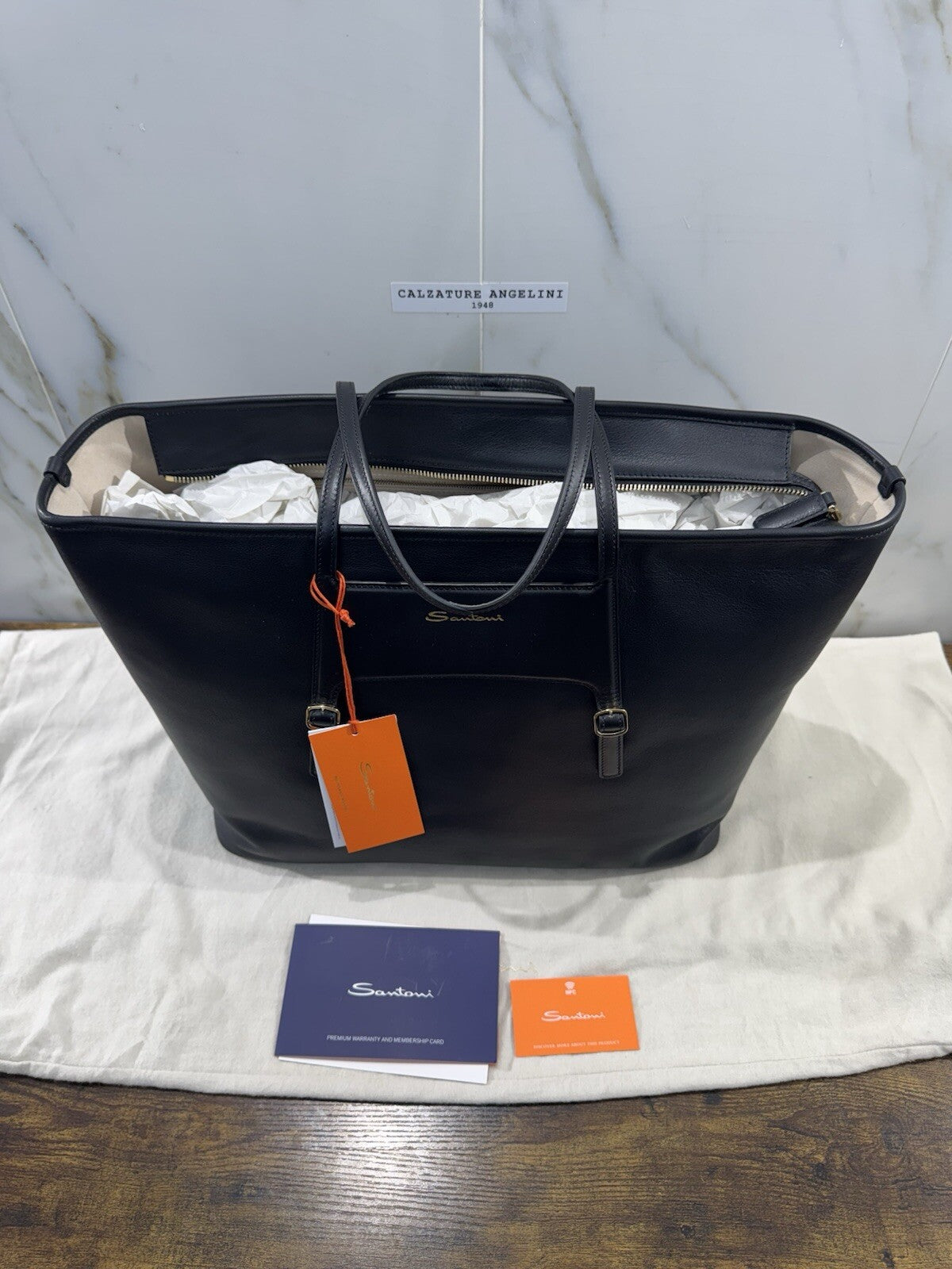 Borsa Santoni Donna Maxy Shopping In Pelle Nera Luxury Woman Bag Santoni 