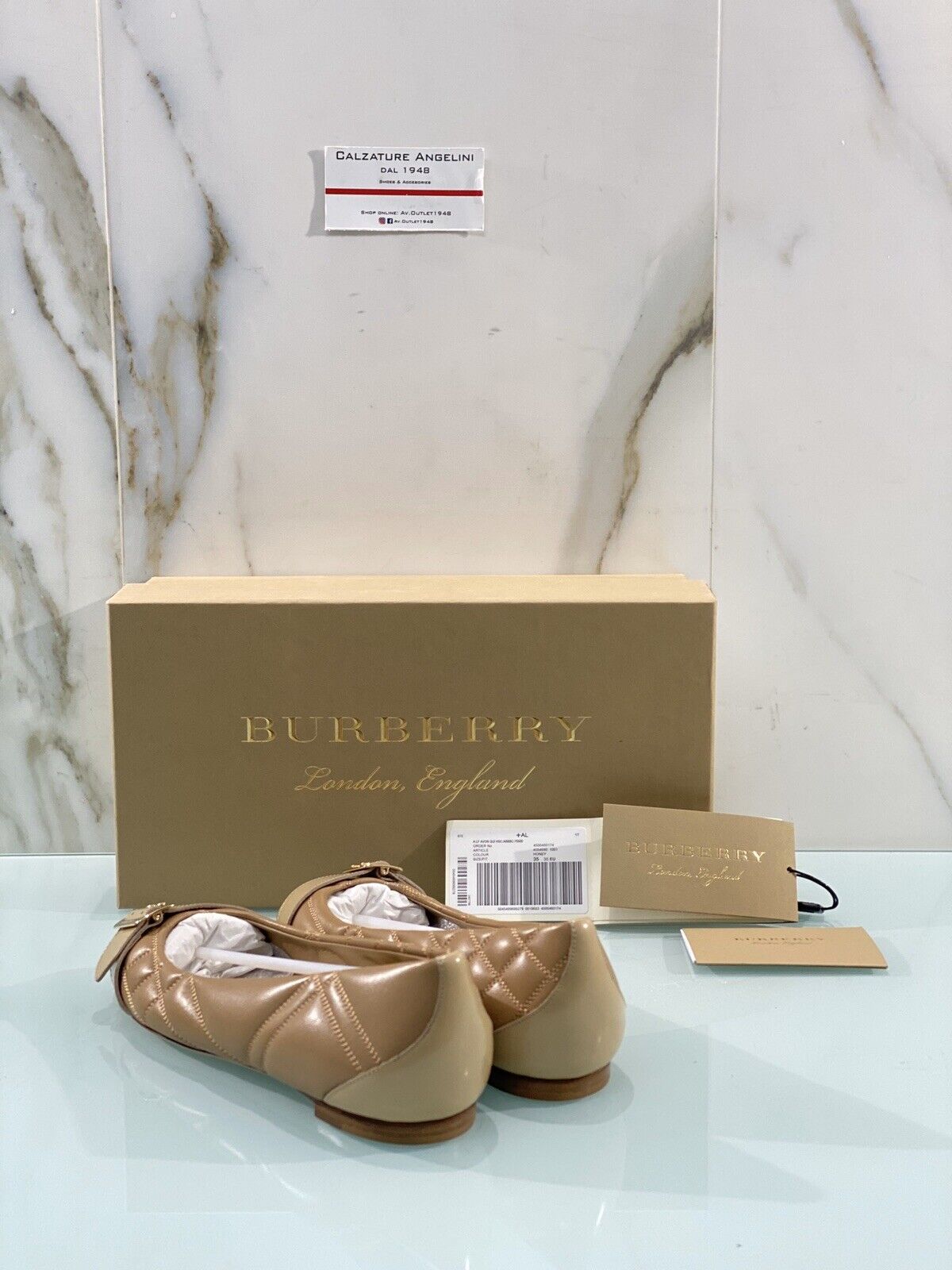 Ballerina Burberry Donna Avon Hsc In Pelle Beige Fondo Cuoio 35 Luxury Burberry