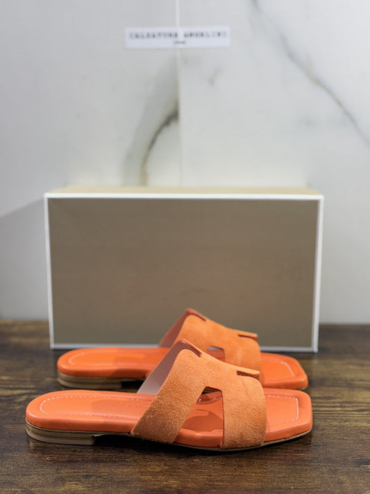 Capri Sandalo Donna In Suede Orange   Soft Fatto A Mano In Italia Fondo Cuoio 37