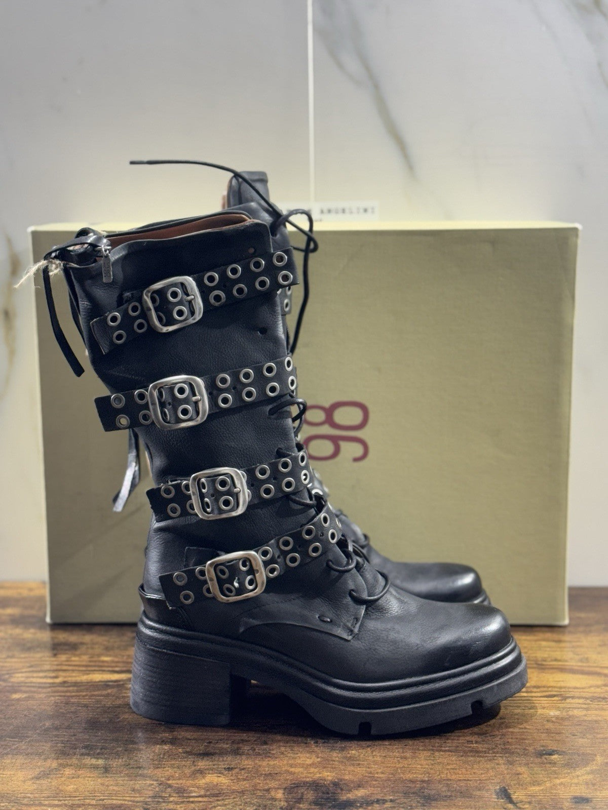 A.S 98 Anfibio Pelle Nero Casual Boot Top Quality Donna 39