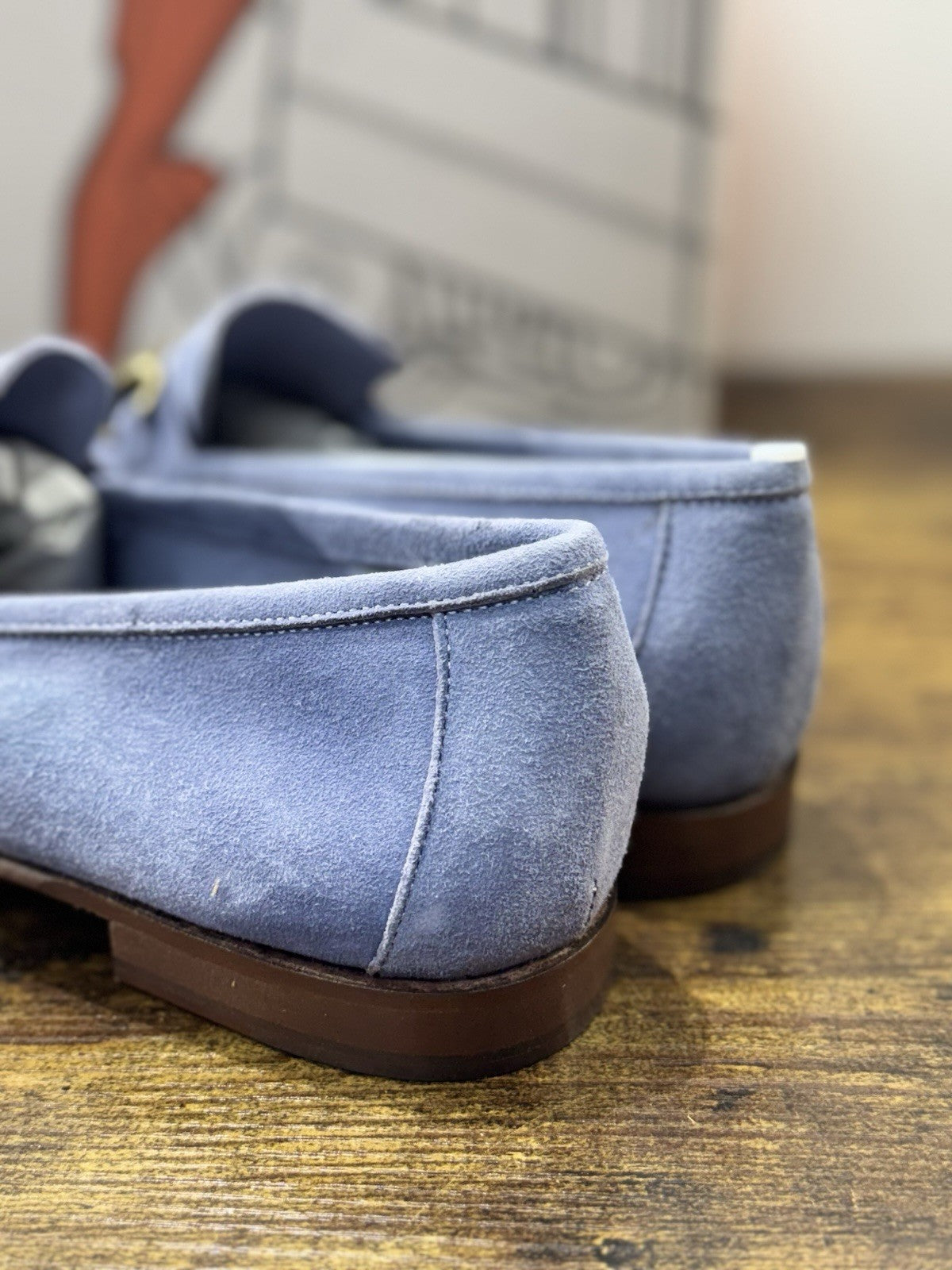 Il Mocassino Tasca Scarpa Suede Light Blu 100% Fatta In Italia Mocassino Uomo 44