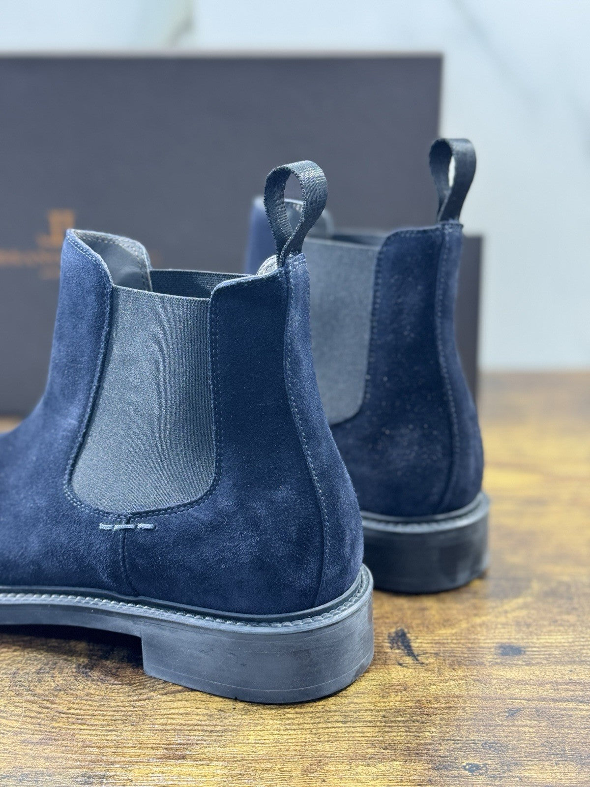 Rossano Bisconti Chelsea Boot Uomo Suede Blu  Fully Made In Italy 44