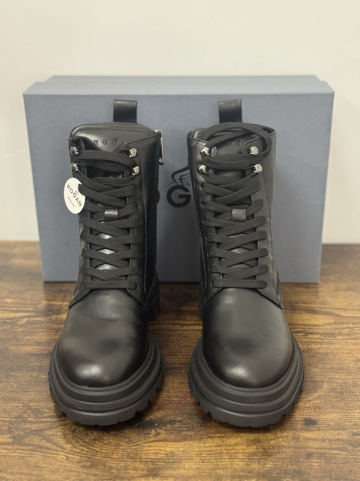 Hogan H674 Combat Boot Pelle Nero Extra Light Memory Foam Donna 40