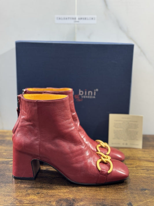 Mara Bini Stivaletto Donna Lavorazione A Sacchetto  Con Tacco Pelle Rosso 37.5