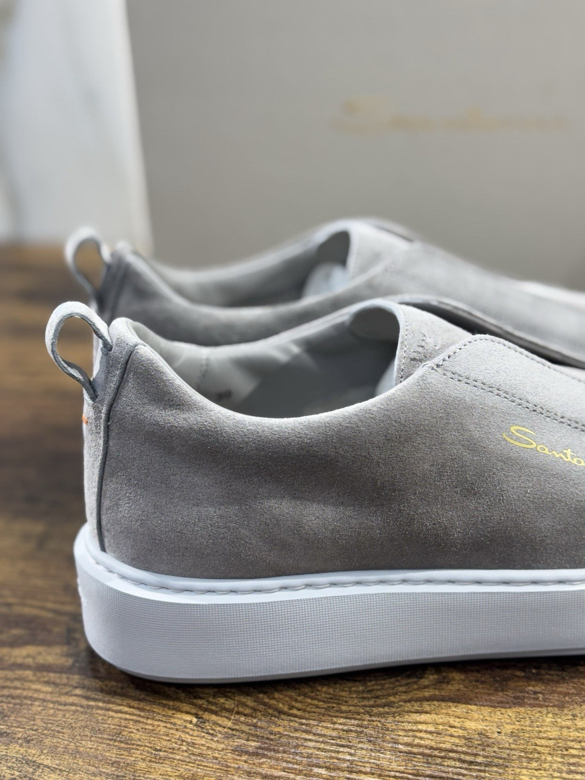 Santoni Sneaker Suede Grey  No Lace  Luxury Men Santoni Shoes  Uomo 39