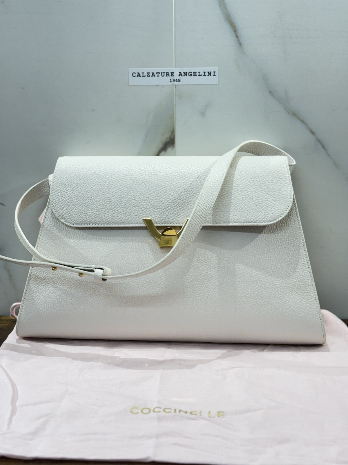 Coccinelle Borsa  Dew Grande Bianca  100% Pelle Made In Italy Donna Tracolla
