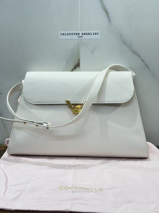 Coccinelle Borsa  Dew Grande Bianca  100% Pelle Made In Italy Donna Tracolla