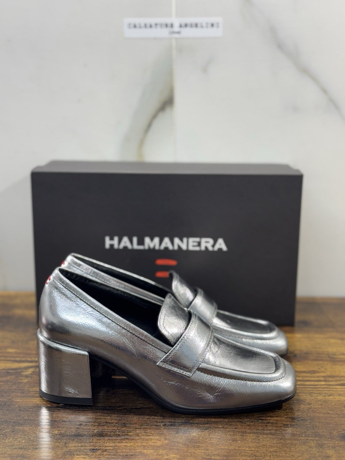 HALMANERA Mocassino   Pelle Acciaio Con Tacco Luxury Made In Italy Donna 40