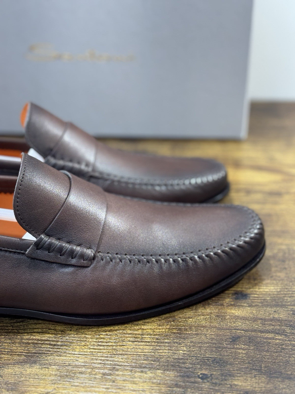 Santoni Mocassino  Flex Pelle Marrone Luxury Santoni Scarpa Uomo 45