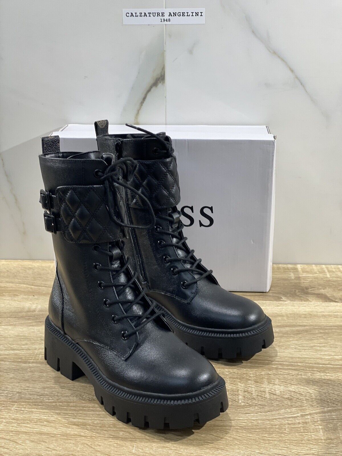 Guess Combat Boot Donna Pelle Nera Casual Boot Guess Donna 36