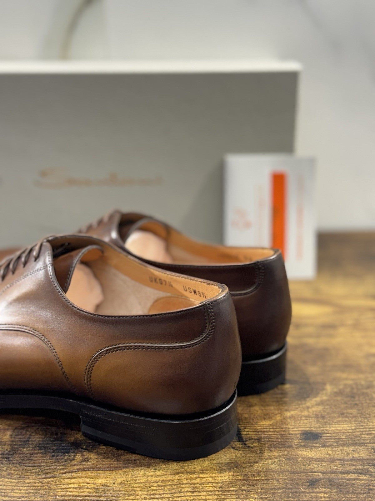 Santoni Stringata Pelle Cuoio Goodyear  Luxury Men Shoes Santoni Uomo 41.5
