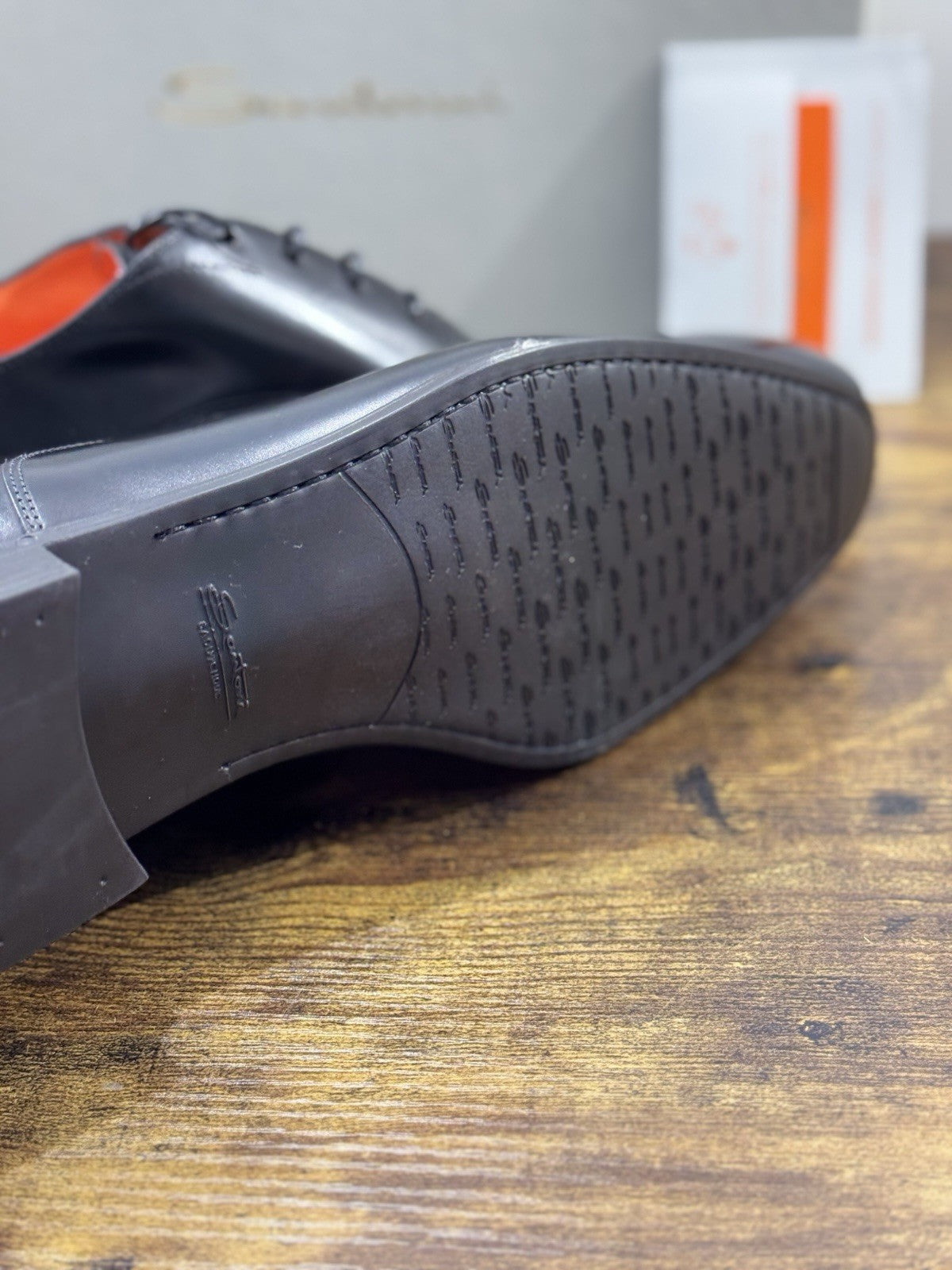 Santoni Stringata Oxford Pelle Nero  Luxury Santoni Scarpa Uomo 45.5