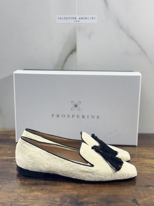 Prosperine mocassino donna in Velluto Damasco     luxury made in italy 37 Bianco