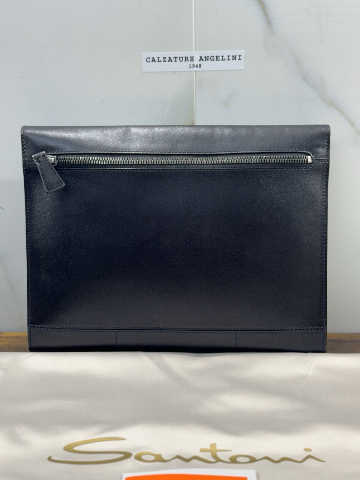 Santoni Porta Documenti Pelle Grigia Anticata Luxury Santoni Bag Uomo 