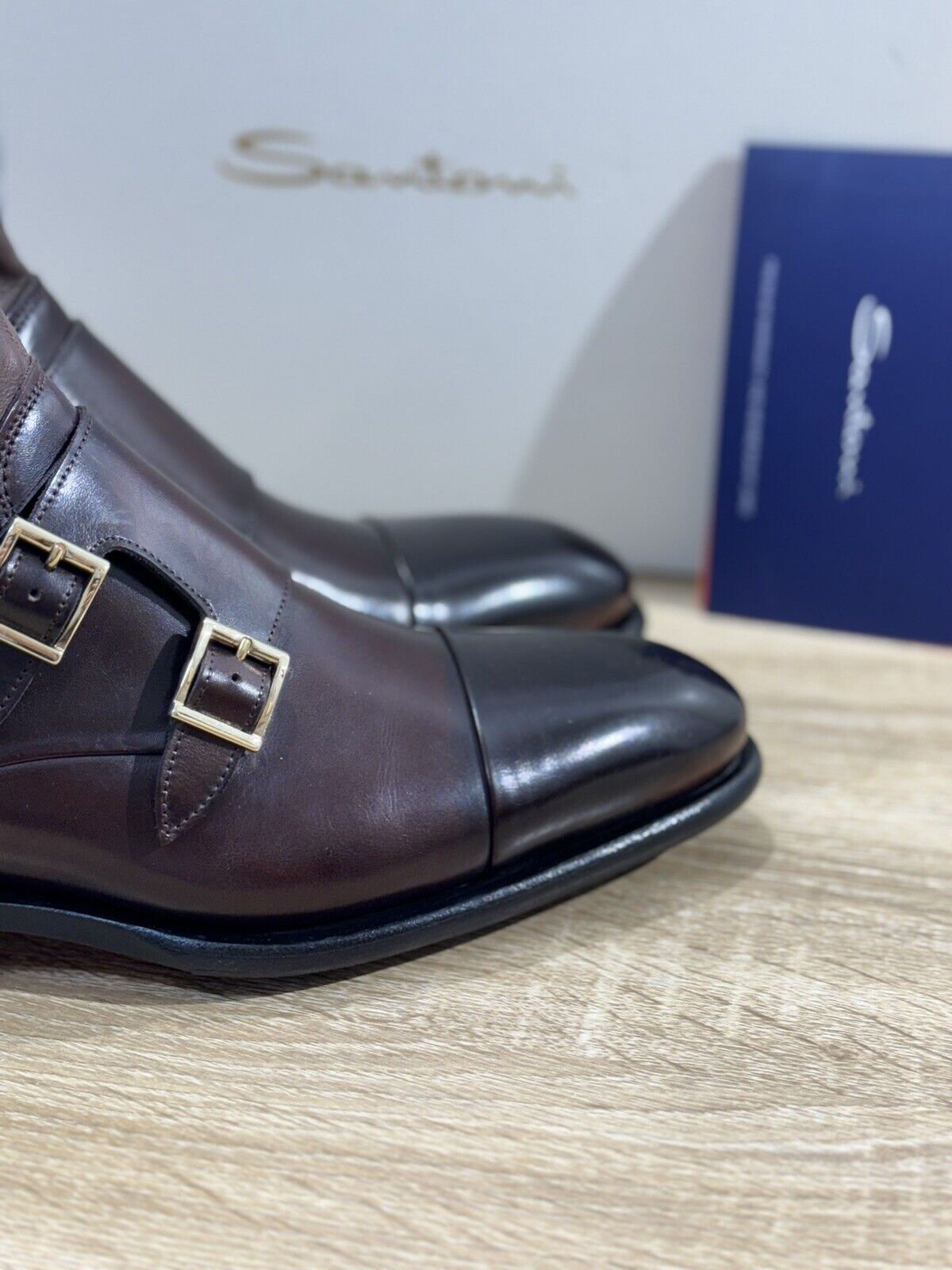 Santoni Doppia Fibbia Uomo Stivaletto Pelle Marrone Luxury Men Boot Santoni 46