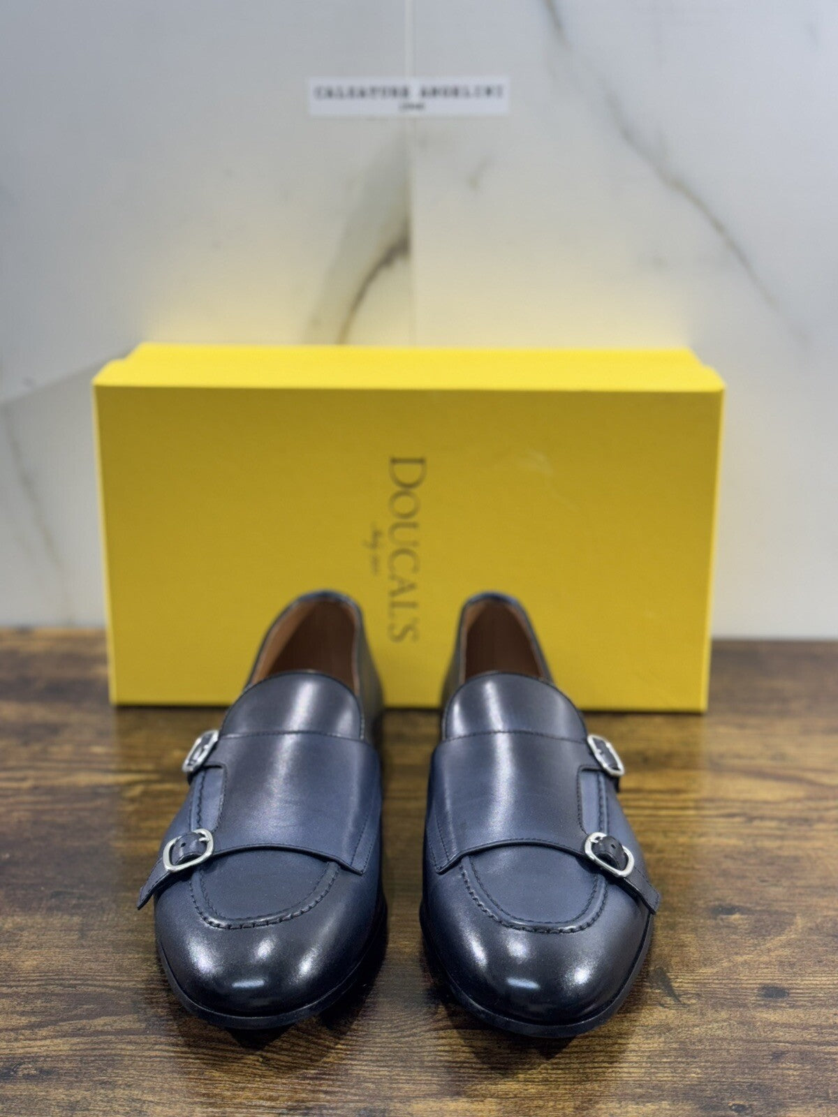 Doucal’s Scarpa Uomo Icon Doppia Fibbia  Pelle Blu Luxury Men Doucal’s Shoes 44