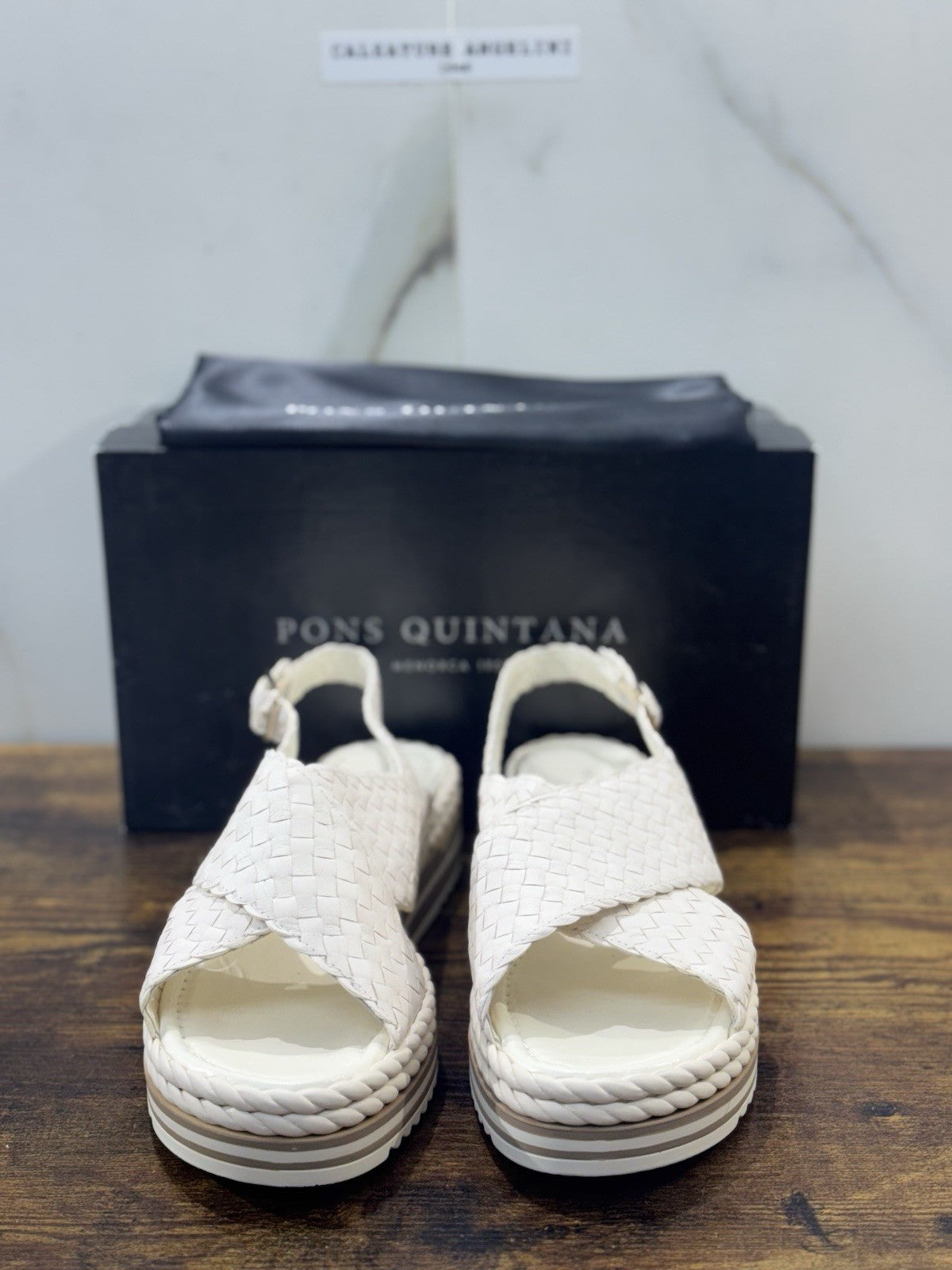 Pons Quintana Sandalo Milan Donna   Pelle Bianco    Handmade Con Zeppa 40