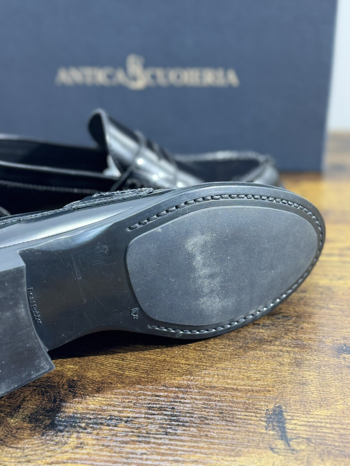 Antica Cuoieria Mocassino Donna College Pelle Nera Fondo Gomma Made In Italy 36
