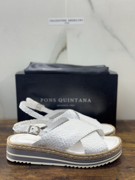 Pons Quintana Sandalo Milan Donna   Pelle Bianco   Handmade Con Zeppa 41