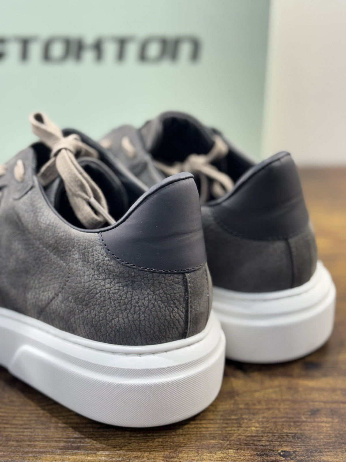 Stokton Sneaker Pelle Nabuk Grey 100% Made In Italy Uomo 45