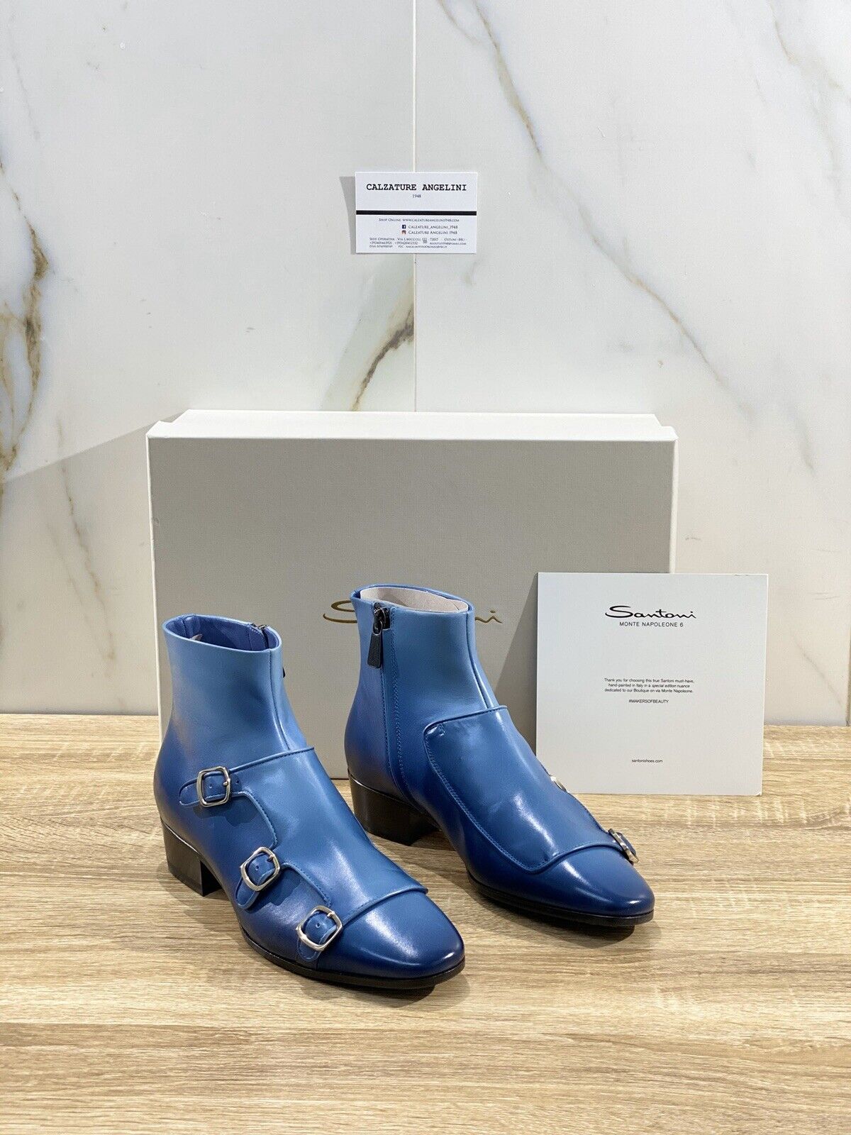 Santoni Stivaletto Donna Limited Edition Luxury Pelle Blu Tripla Fibbia 36 Via M