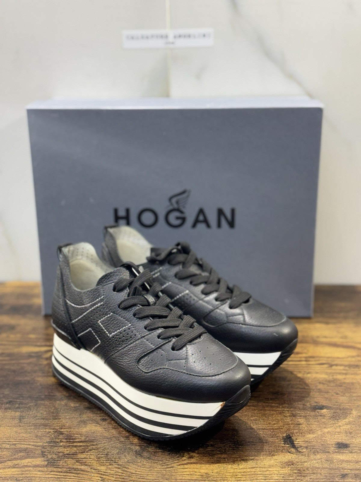 Hogan H283 Sneaker Zeppa Pelle Nero  Casual Hogan Donna 39